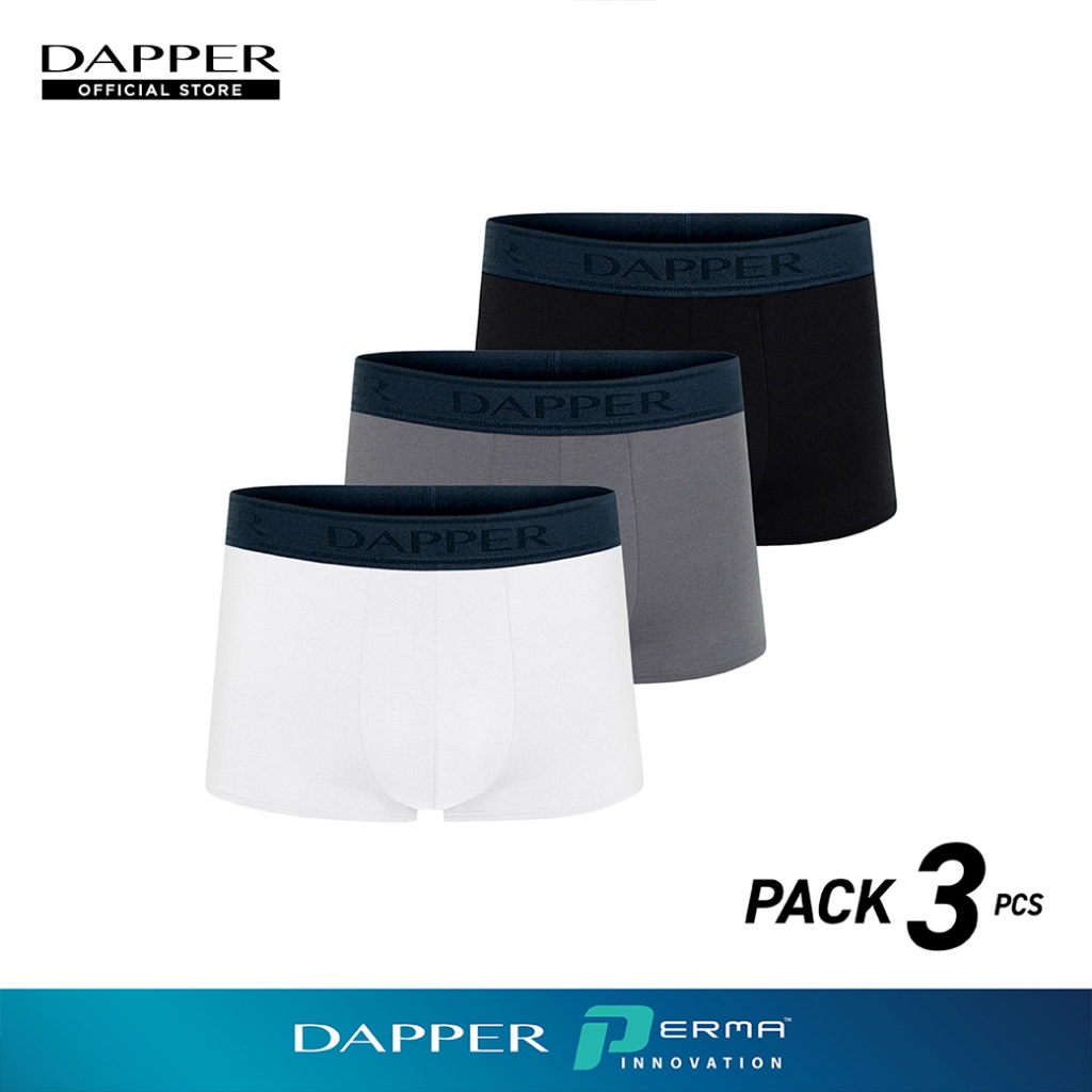 DAPPER [แพ็ค 3 ชิ้น] กางเกงชั้นในชาย Dapper Perma Cotton ทรง Trunks คละสี (UB2X1/012E)