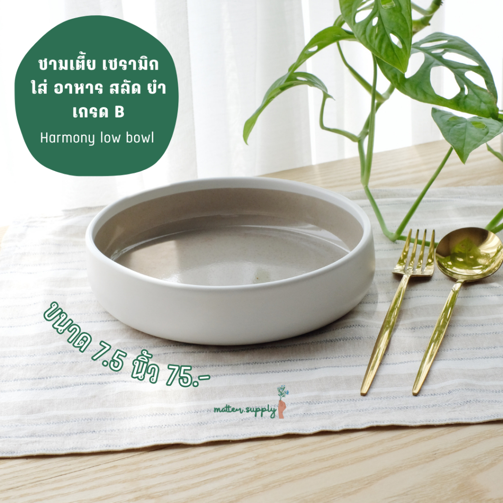 Harmony low bowl เซรามิค ชาม ชามเตี้ย สินค้าเกรด B ใส่ อาหาร ยำ ราดหน้า คาเฟ่ เข้า ไมโครเวฟ เครื่องล้างจานได้