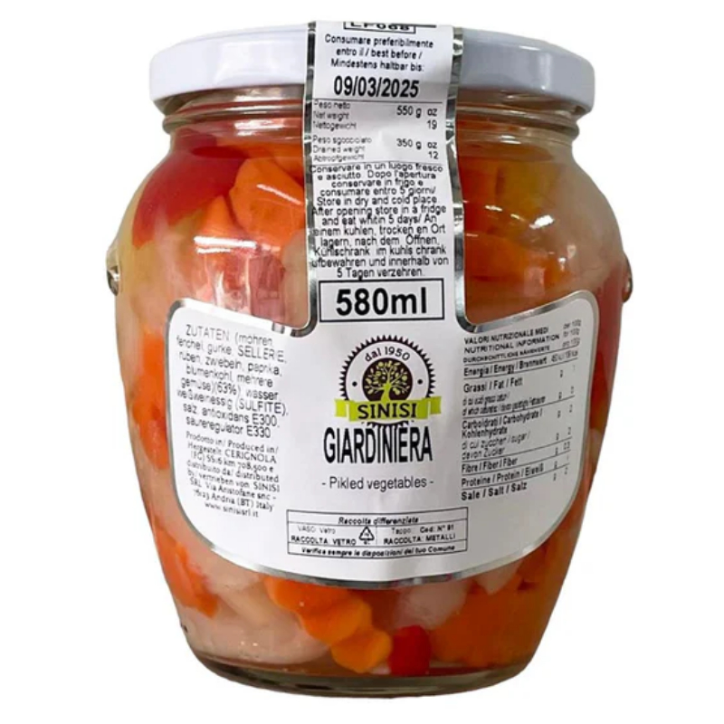 ซินิซี ผักดองรวม จาร์ดิเนียรา 580 มล. - Mixed Pickled Vegetables Giardiniera 580ml Sinisi brand