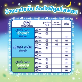 Sofy โซฟี คูลลิ่ง เฟรช เนเชอรัล ซูเปอร์สลิม 0.1 ผ้าอนามัยสูตรเย็น สำหรับกลางคืน แบบมีปีก 29 ซม. จำนวน 10 ชิ้น (3 แพ็ค)