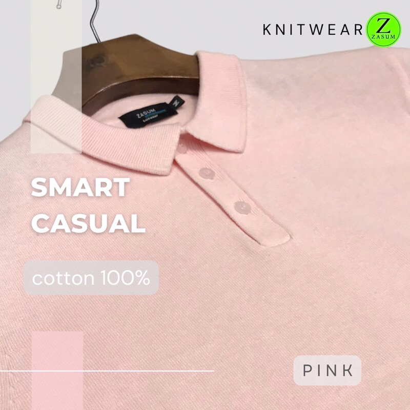Knitwear zasum Short sleeve polo solid color แขนสั้นโปโลคอปกสีพื้น ชมพู (pink)ถักทอด้วยcotton100% เนื้อนุ่มใส่สบาย