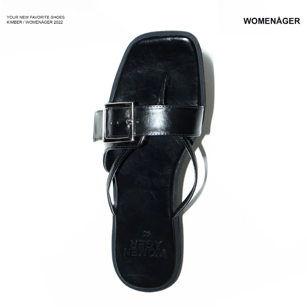 womenager - Kimber Black leather รองเท้าผู้หญิง รองเท้าแตะแฟชั่น สวมใส่ง่าย