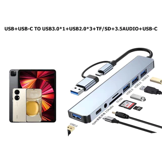 [ส่งไวจากไทย] 8 in 1 อะแดปเตอร์ฮับ USB+Type C HUB USB C เป็น USB 3.0 การ์ดรีดเดอร์ SD TF  pd HUB 3.5 มม. สำหรับโทรศัพท์ม