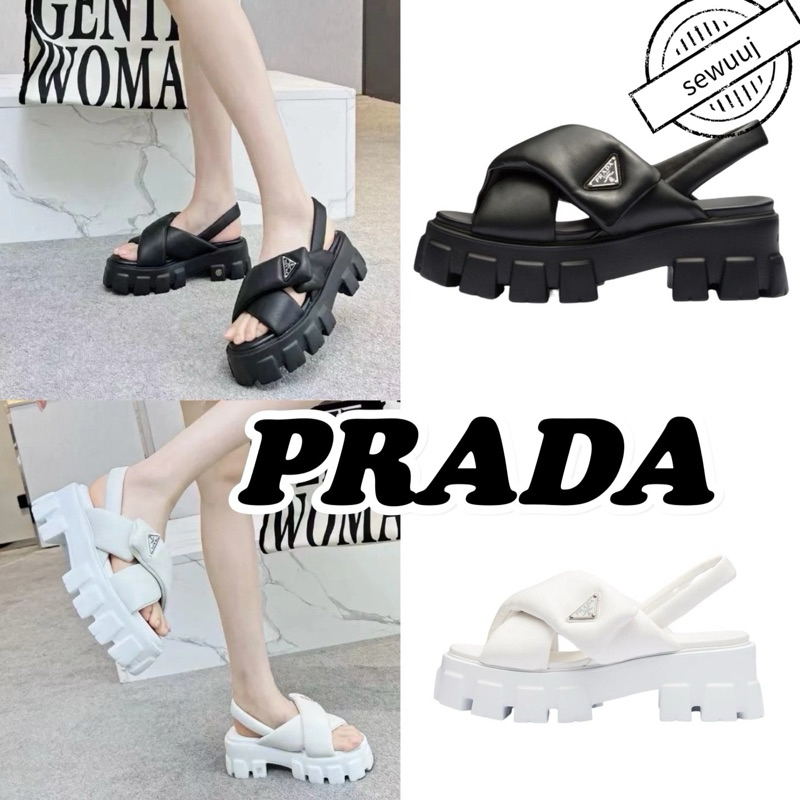 รองเท้าแตะสายหนัง PRADA ของแท้สำหรับผู้หญิง