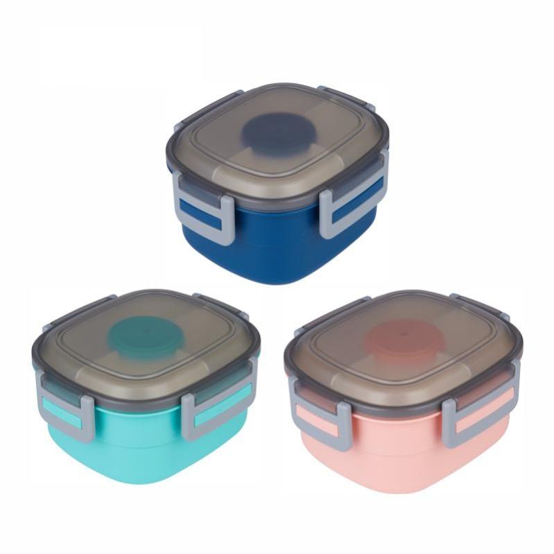 【สินค้าสปอต】กล่องใส่อาหารพลาสติก กล่องข้าว กล่องสลัด 2 ชั้น ไมโครเวฟอุ่นได้ 1600ML