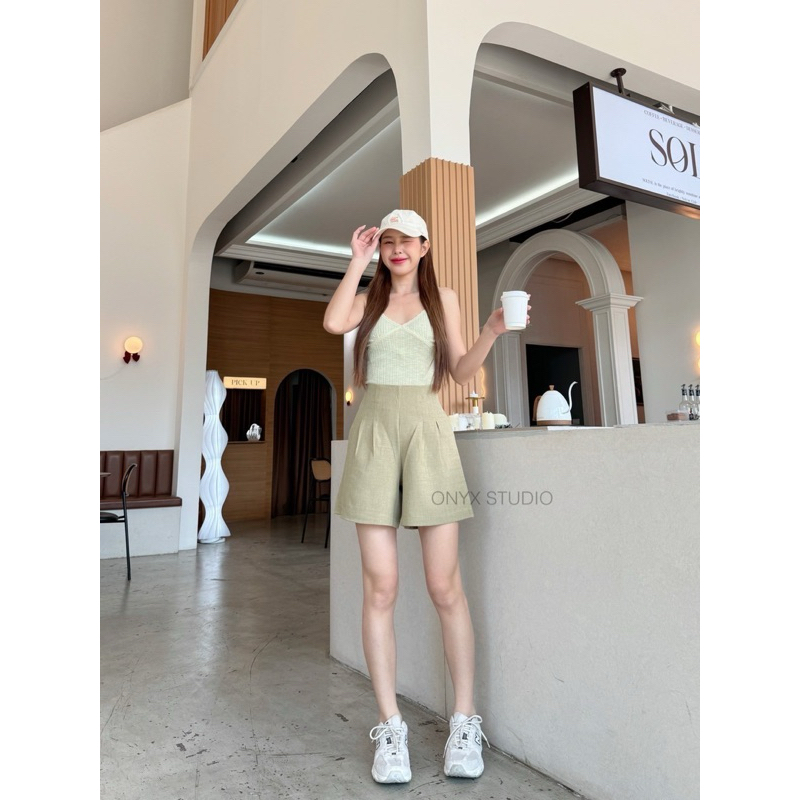 Jasmine Shorts กางเกงขาสั้นผ้าโซดาซิปหลัง (S-3XL) กางเกงขาสั้นเอวสูงเก็บพุง มี 8 สี กางเกงขาสั้นใส่เที่ยว ยาว 16 นิ้ว - รูปที่ 4