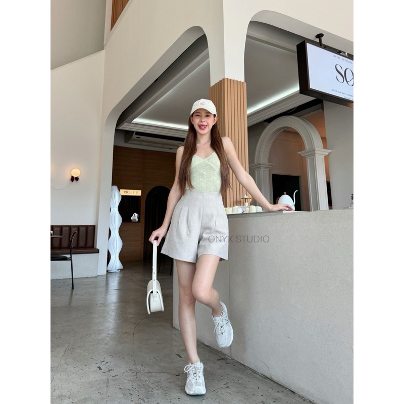 Jasmine Shorts กางเกงขาสั้นผ้าโซดาซิปหลัง (S-3XL) กางเกงขาสั้นเอวสูงเก็บพุง มี 8 สี กางเกงขาสั้นใส่เที่ยว ยาว 16 นิ้ว - รูปที่ 6