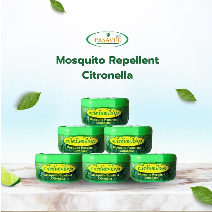 พัสวีเจลตะไคร้หอมไล่ยุง (6 ชิ้น) Pasavee Citronella Mosquito Repellent Gel 50g.