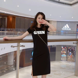 fashiongirl1688👗 เดรสยาวเเขนสั้น ผ้าฝ้าย เนื้อดี ยืดหยุ่นเยอะ รุ่นขายดี คอกลม กระโปรง แฟชั้นผู้หญิง