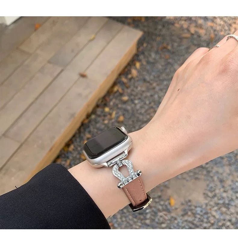 พร้อมส่ง สายหนัง Cowhide ลายงู ประดับเพชร แบบเข็มขัด ใช้ได้กับ Smart Watch 9 8 7 6 5 4 3 2 1 Se Ultra CD99 X69 X29 HK9