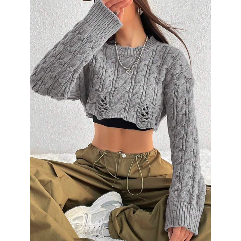 Knit ripped crop sweater Grey