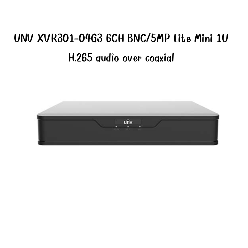 UNV XVR301-04F3  6CH BNC/2MP Lite Mini 1U H.265 audio over coaxial  (HDD 8G)