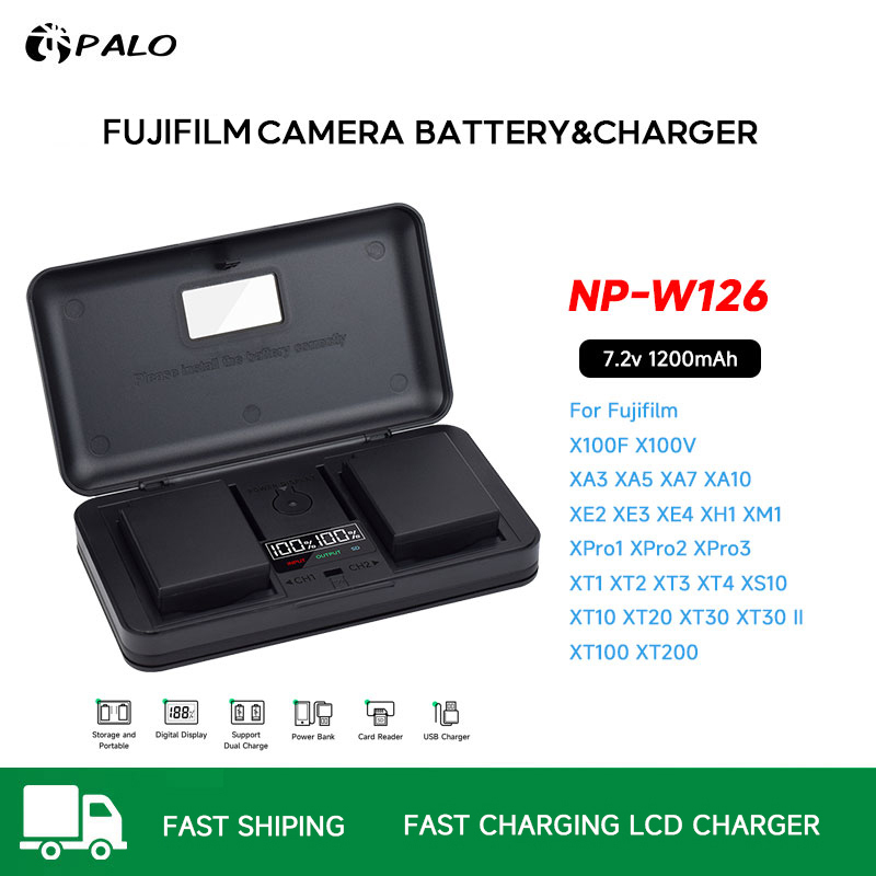 Palo NP-W126 แบตเตอรี่กล้องและเครื่องชาร์จ LCD For Fuji X100V XA5 XA7 XE4 XS10 XT3 XT20 XT200 XPro3