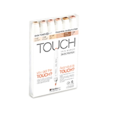 TOUCH TWIN 6 BRUSH MARKER SET (Skin B) / มาร์คเกอร์หัวพู่กัน-หัวตัดขนาดกลาง เซ็ต 6 แท่ง โทนสีเนื้อ B