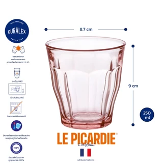 แก้วน้ำ กาแฟ ชา Duralex Picardie แก้วน้ำสี 250 ml ทนความร้อน วางซ้อนได้