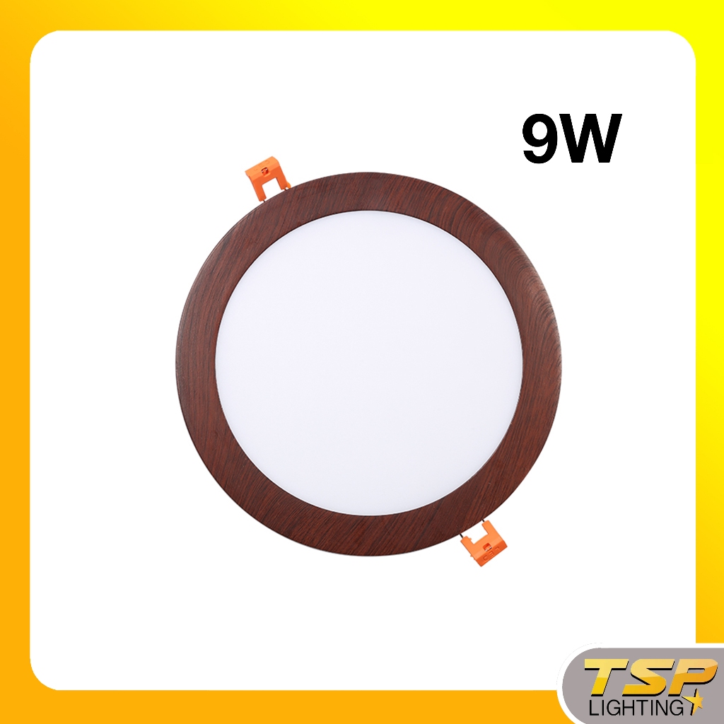TSP Lighting │ โคมไฟดาวไลท์ พาแนล หน้ากลม ลายไม้ 9W แบบฝังฝ้า