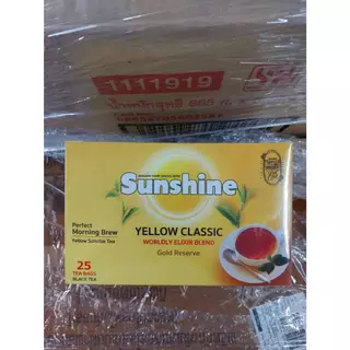 SUNSHINE ซันไชน์ ชาผงชนิดซอง มีซองหุ้ม ฉลากสีเหลือง ชาดำชนิดซอง 2 กรัม x 25 ซอง จำนวน 1 กล่อง