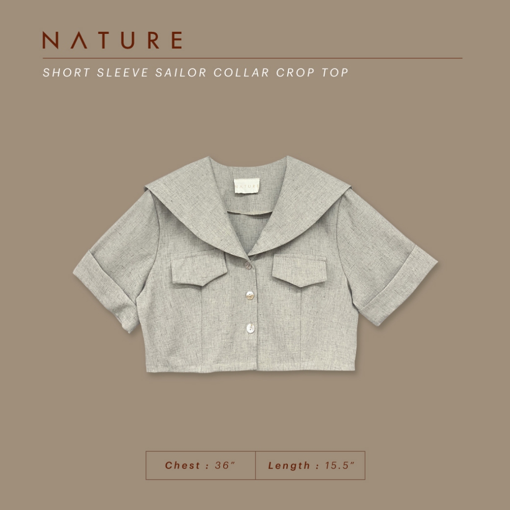 ลด 𝟲𝟬.-พิมพ์ NTBCTT nature.bkk - TPN1365 เสื้อครอปคอปกกะลาสีแขนสั้น Short sleeve sailor collar crop top