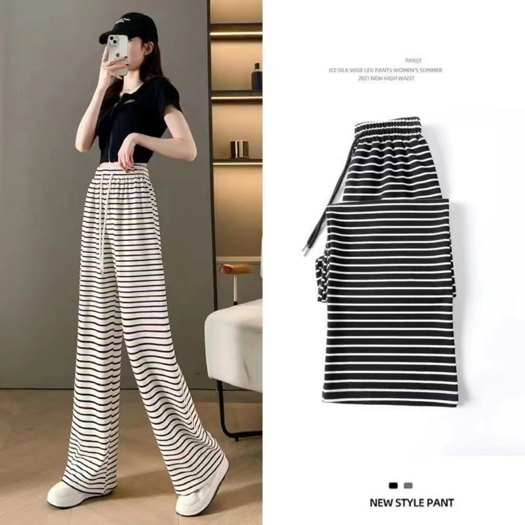 MW107 **พร้อมส่งในไทย**กางเกงขายาวลายขวาง ผ้านิ่ม ไม่ยับง่าย - รูปที่ 3