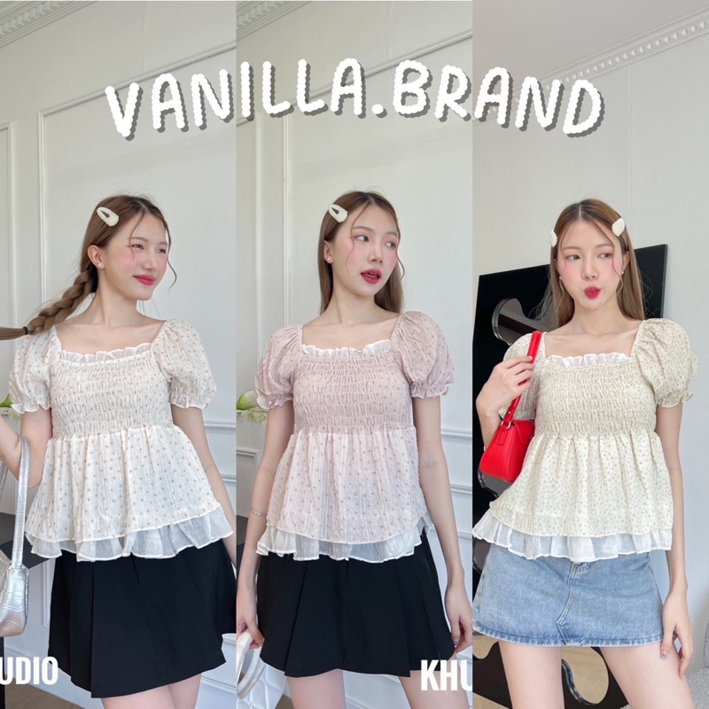 เสื้อแขนตุ๊กตา สม็อครอบอก แต่งระบายช่วงตัว -kn / VB0249