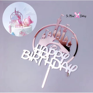 ป้ายปราสาทHappy Birthday อครีลิค ตกแต่งเค้ก