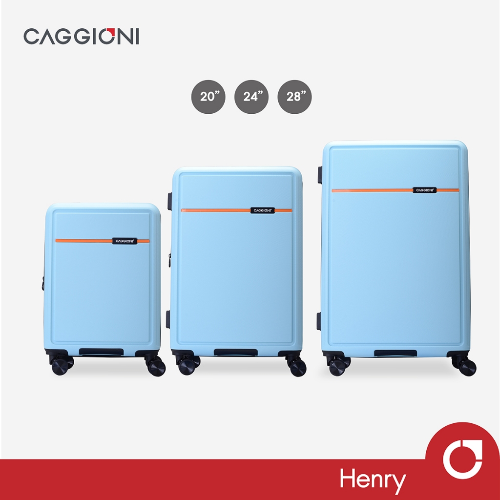 Caggioni : กระเป๋าเดินทางล้อลาก รุ่นเฮนรี่ (Henry : C23021) วัสดุ ABS มีซิปขยาย ระบบTSA Lock มีมือจับ แข็งแรง ทาน -สีฟ้า