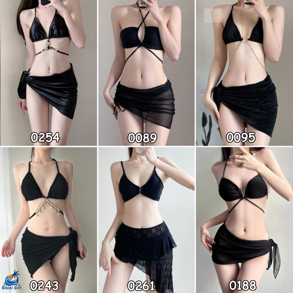 Bikini Girl ชุดว่ายน้ำ3ชิ้น👙มีฟองน้ำ✨ซีรีย์สีดำ 🚚ส่งไวจากไทย1-3วัน（黑色）