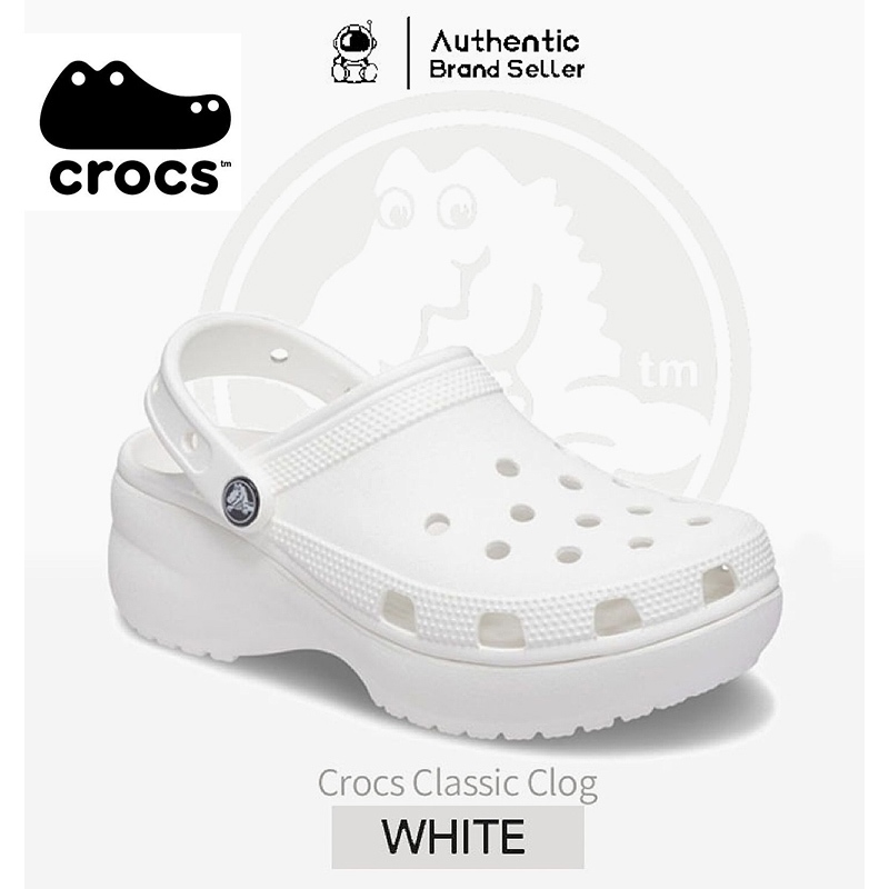 【ของแท้ 100%】Crocs classic platform clog สามารถสวมใส่ได้ทั้งชายและหญิง bone/White/ รองเท้าแตะ