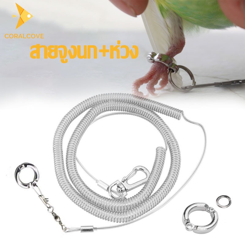 coralcoveshopสายคล้องขานก สายจูงนก ห่วงขานก ห่วงใส่ขานก เชือกฝึกนกบิน สาย 3 เมตร