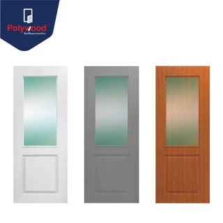 ส่งฟรี! Polywood ประตู uPVC บานลูกฟัก ผิวเสี้ยนไม้ PGR-004 ประตูบานกระจก ประตูกระจก โพลีวูด ประตูครัว