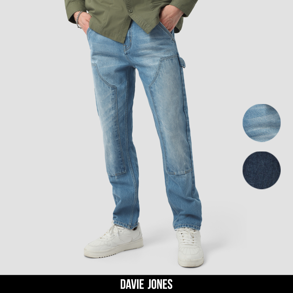 DAVIE JONES กางเกงคาร์เพนเตอร์ ยีนส์ Relax Fit Carpenter Jeans CO0025 สีฟ้า กรม