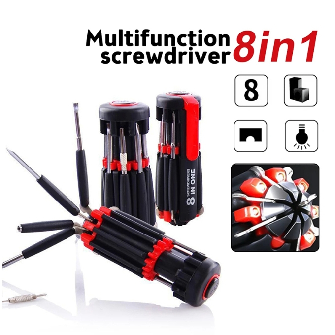 8 In 1 ชุดไขควง พร้อมไฟ LED ชุดเครื่องมือไขควง พับได้ เครื่องมือซ่อมในครัวเรือน อเนกประสงค์