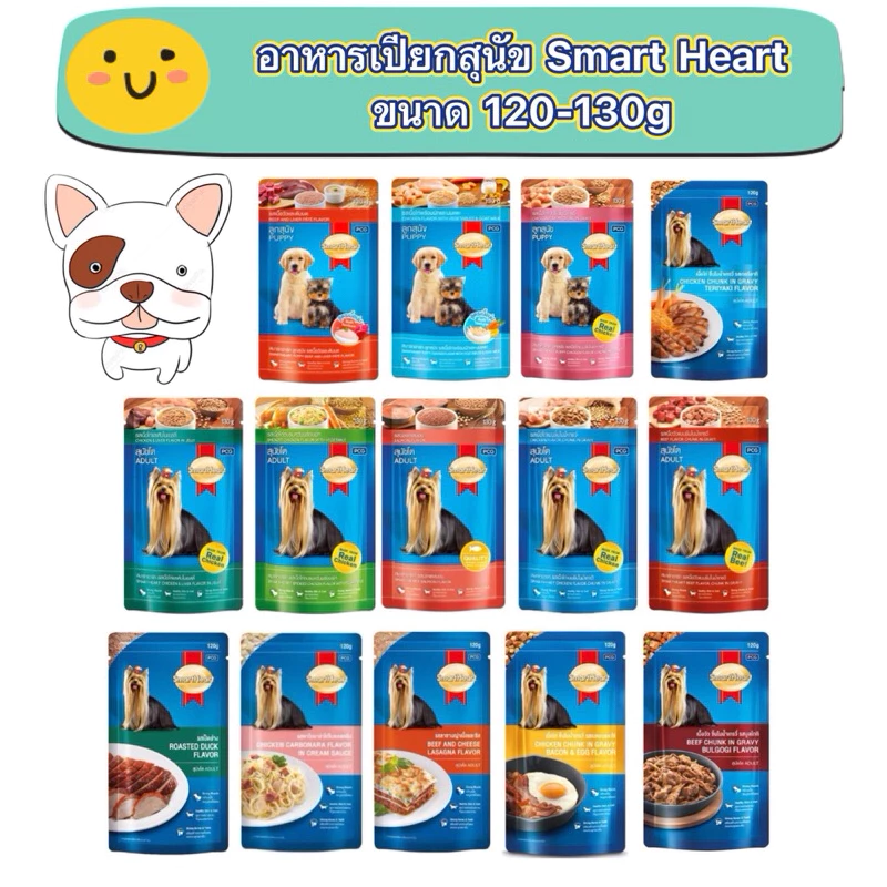 (แบบซอง) SmartHeart Pouch120-130กรัม สมาร์ทฮาร์ท อาหารเปียกสุนัขแบบซอง รับประกันสินค้าใหม่ exp:2026