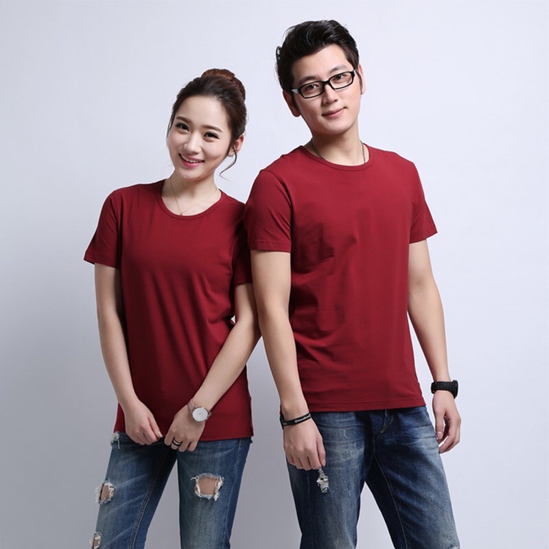 เสื้อยืดคอกลม สีพื้น ดตัวเปล่า ไม่ต้องรีด คุณภาพเกินราคา Unisex + สีแดงเลือดหมู