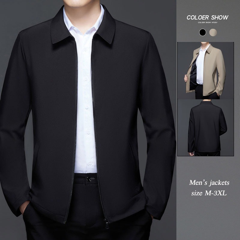 เสื้อแจ็คเก็ตลำลองธุรกิจผู้ชาย เสื้อแจ็คเก็ตผู้บริหารมืออาชีพใหม่ ปกเสื้อ มีซิป M- 3XL