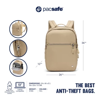 Pacsafe W 10L Anti-Theft Backpack กระเป๋ากันขโมย กระเป๋าเป้ สำหรับเดินทางและทำงาน | Fits 13" Laptop