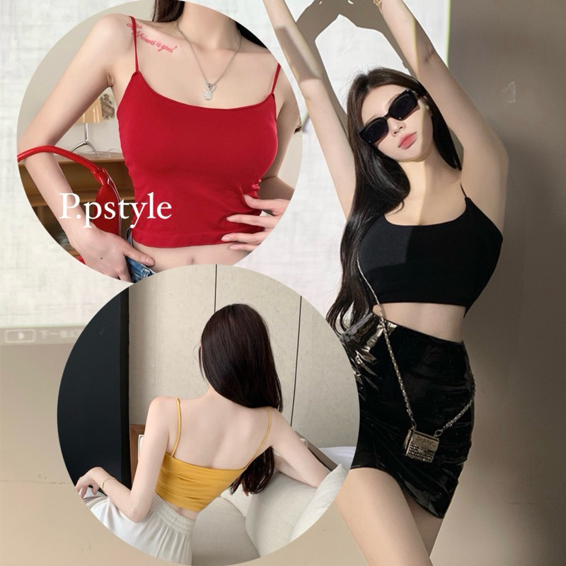 ‼️พร้อมส่งจากcrop bra สายเดี่ยวสีพื้น เซ็กซี่ ใส่ได้กับทุกฤดูกาล มีฟองน้ำในตัว