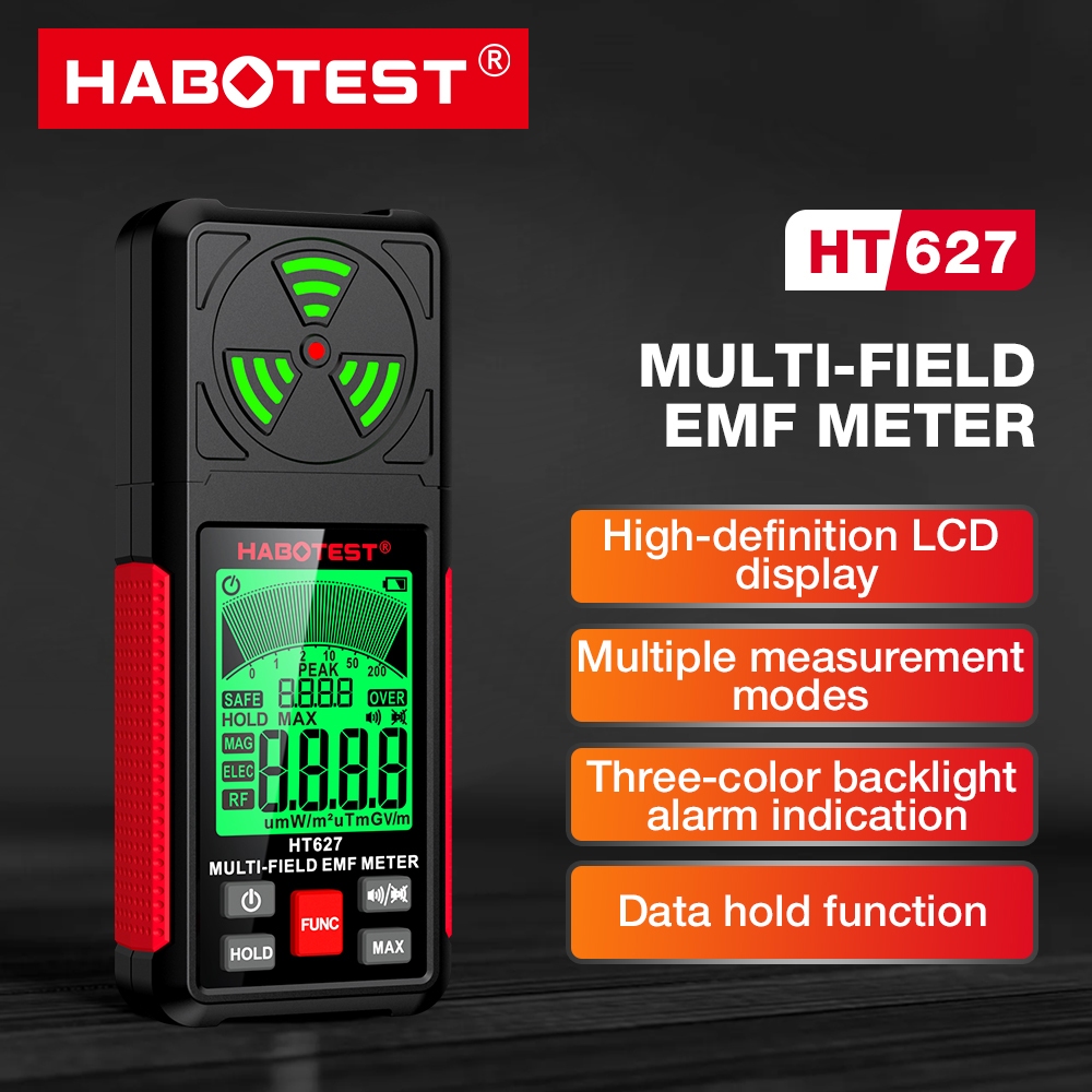 HABOTEST HT627 เครื่องตรวจจับรังสียูวี แม่เหล็กไฟฟ้า EMF หลายสนาม สไตล์ญี่ปุ่น