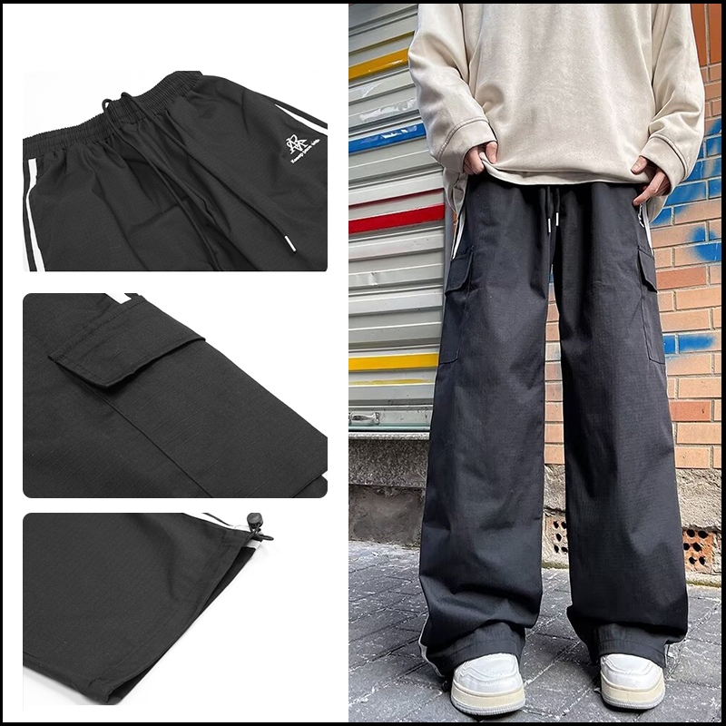 กางเกงชาย  มีแถบข้าง3แถบ กางเกงวอร์มขากว้าง วัยรุ่นสไตล์เกาหลี ไซซ์ M - 3XL กางเกงขายาวทรงตรง  แบบบาง การออก
