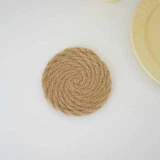 OurHome [พร้อมส่ง] แผ่นรองจานฉนวนกันความร้อนลายผ้าลินิน Flax weaving insulated placemat ที่รองแก้วทำจากผ้าลินิน