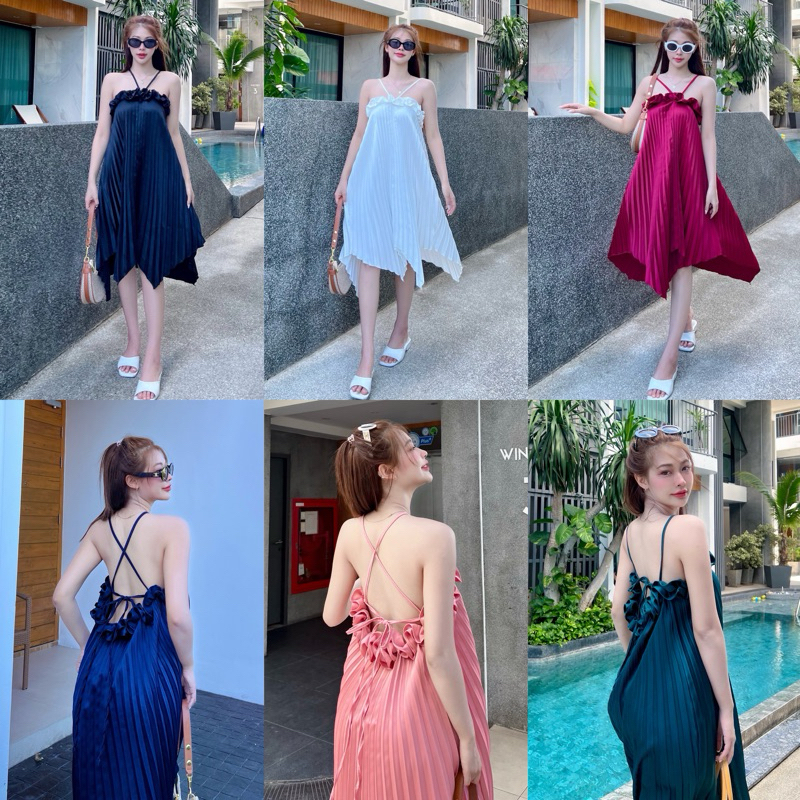 Teera พร้อมส่ง Nista dress รสพลีทแต่งระบายอกรอบตัว ด้านหลังมีดีเทลเว้าโชว์หลังสวยๆ ให้สาวๆ ดูเซ็กซี่ tanintra