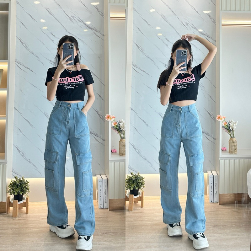 ทรงช่างคาร์โก้ ช/ญ ใส่ได้ B472 กางเกงยีนส์เอวสูง สินค้าป้ายร้าน Chana Jeans