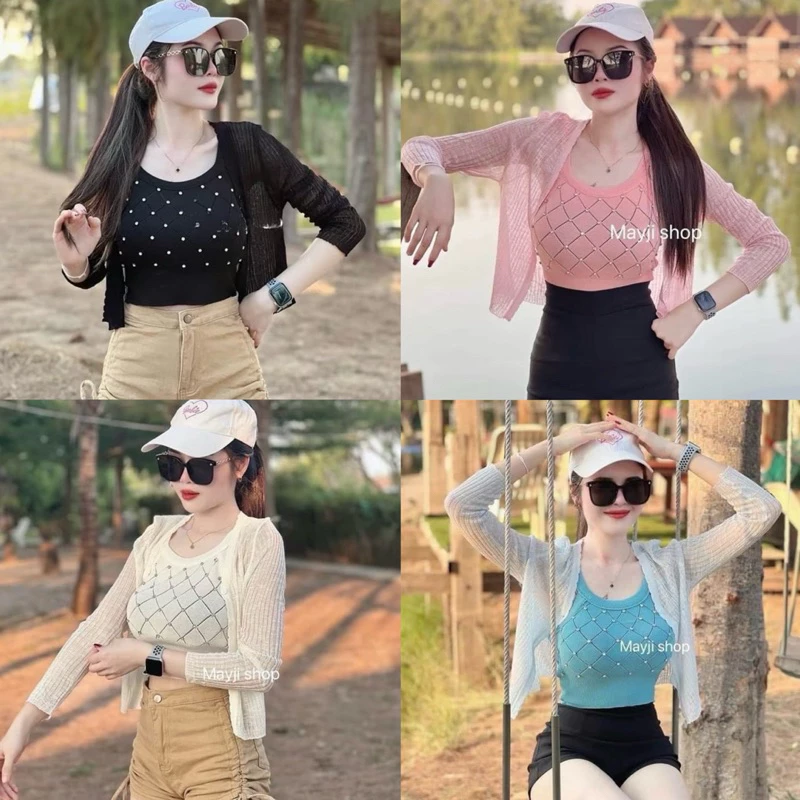 เซ็ตเสื้อ2ชิ้นงานตรงปก (YPY)เสื้อคลุม+สายเดี่ยว งานกระแส ตามหา