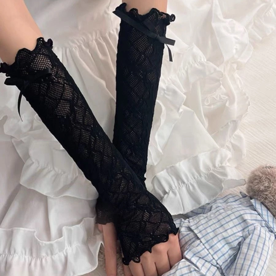 พร้อมส่งในไทย// 04 ลูกไม้ซีทรู ถุงมือตาข่ายลูกไม้ แฟชั่นโลลิต้า (Lolita Fashion) ถุงมือคอสเพลย์