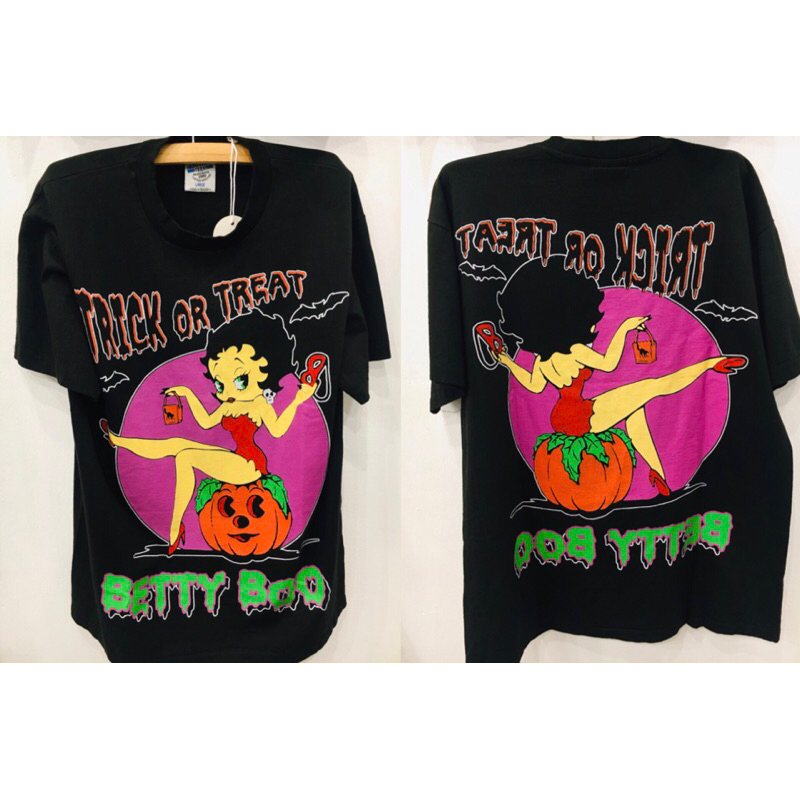 Betty boop ผ้าฟอก ตะเข็บเดี่ยว คอฟิต