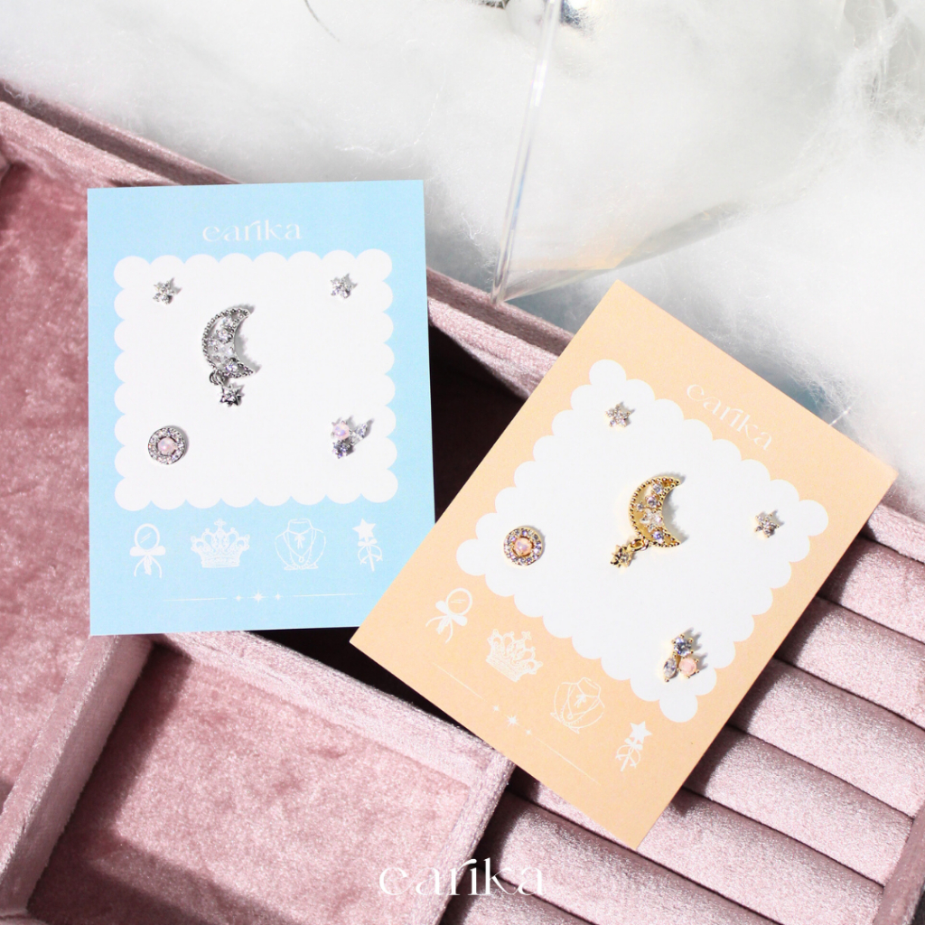 earika.earrings - candlelight peach sky set  เซ็ตต่างหูแป้นทับดวงดาว ก้านเงินแท้ชุบทองคำขาว/ทอง เหมาะสำหรับคนแพ้ง่าย