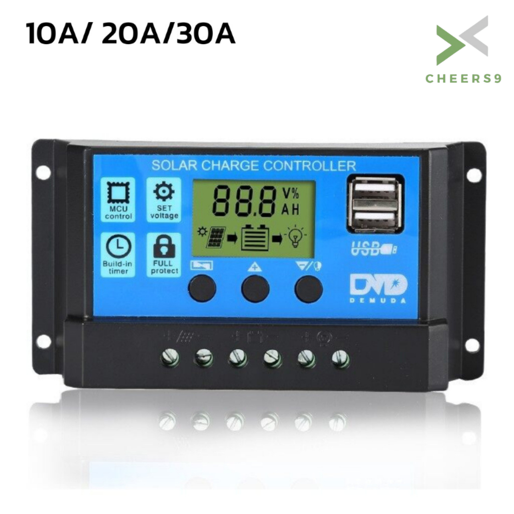 โซล่าชาร์จเจอร์ โซล่าเซลล์ ชาจ 12v solar controller 10A 20A 30A PWM มีจอแสดงผล cheers9