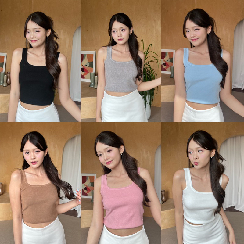 BEMYCHIC เสื้อครอปไหมพรมแขนกุด รุ่น August top