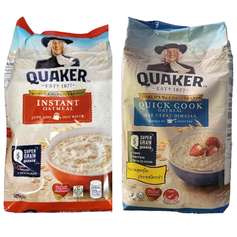 Quaker Instant Oatmeal Segera Oat Cepat Dimasak Quaker Oatmeal เควกเกอร์ ข้าวโอ๊ต ขนาด 1 กิโล มี 2 ส