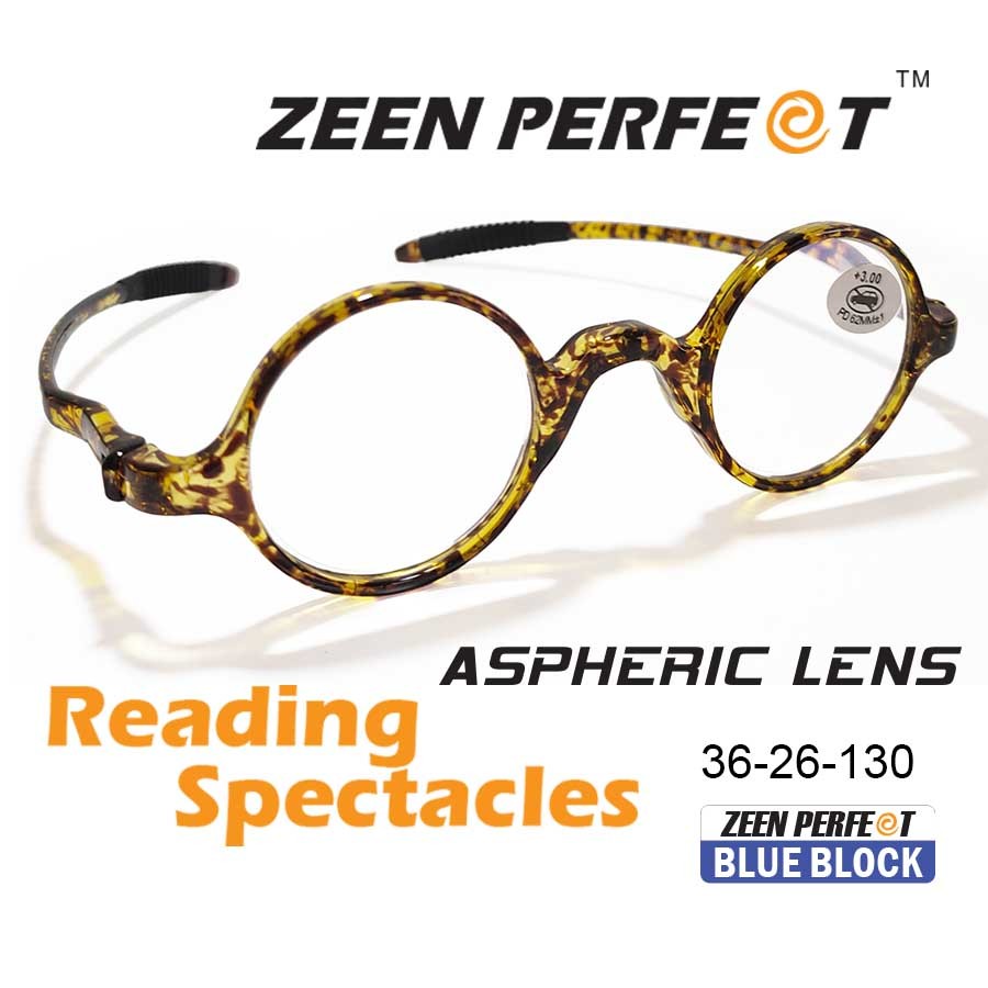 แว่นอ่านหนังสือทรง Vintage ทรงกลม กรอบ TR90 ยืดหยุ่นได้ เลนส์ Flat  Aspheric Blue Block Design แบบย่อบาง ZEEN PERFECT